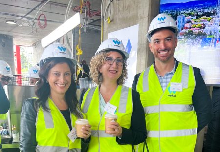 VAILO attending the official topping out ceremony at One Festival Tower in Adelaide, South Australia. Pictured Honourable Andrea Michaels MP, VAILO COO Penelope Bettison, Vircura General Manager Operations Adam Djekic